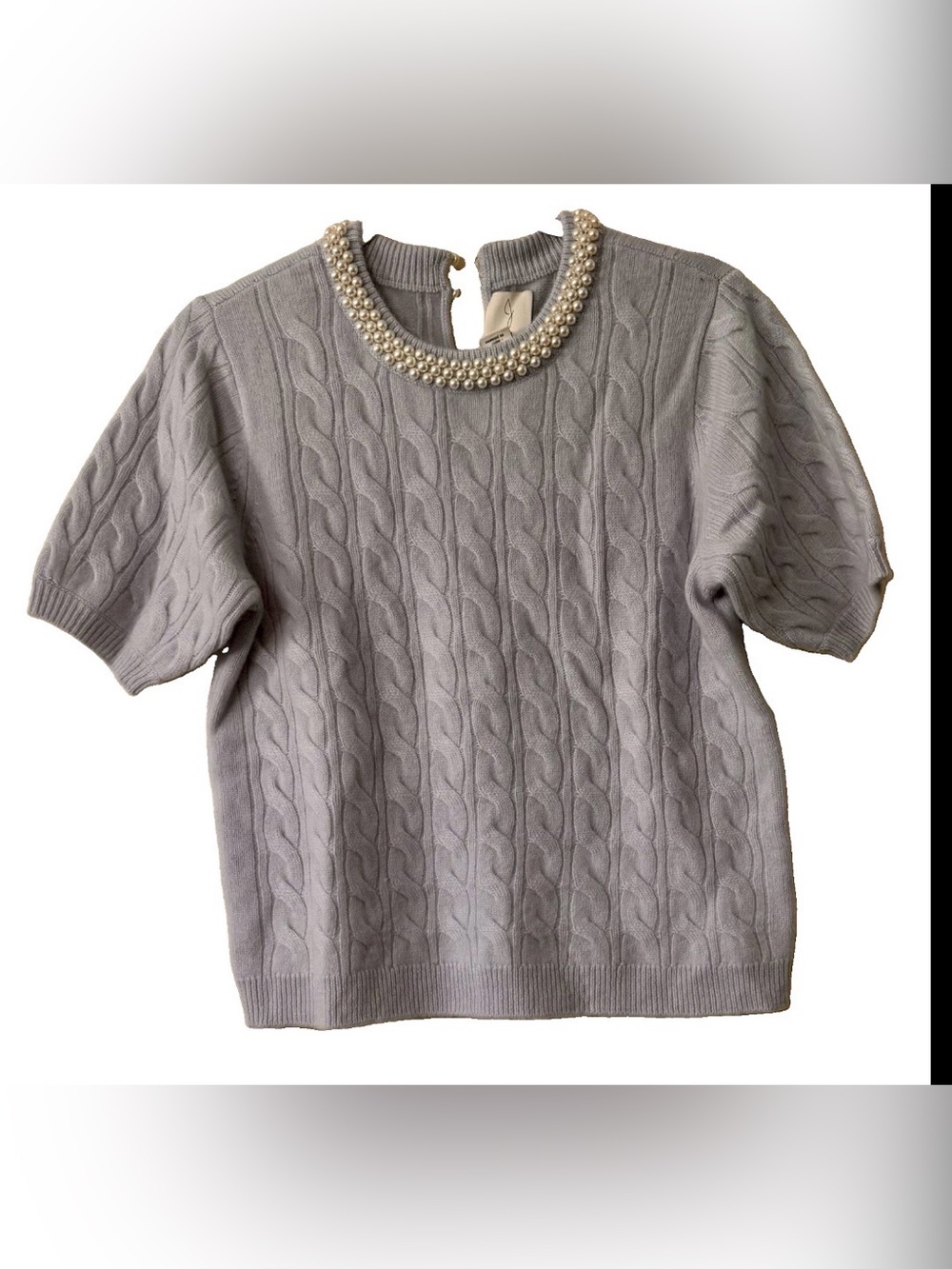 Joie 100% Cashmere Blue Cable Knit Pearl Neck Sweater Top M - Picture 2 of 6